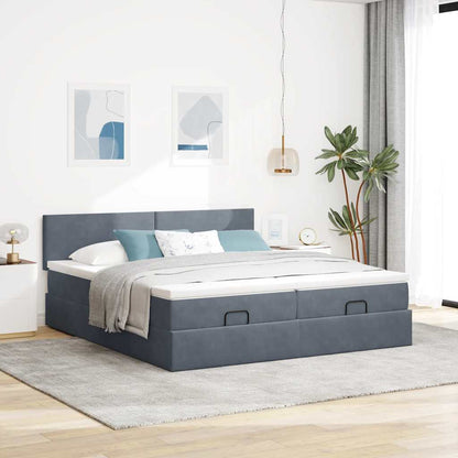 vidaXL Ottoman-Bett mit Matratzen Dunkelgrau 200x200 cm Samt