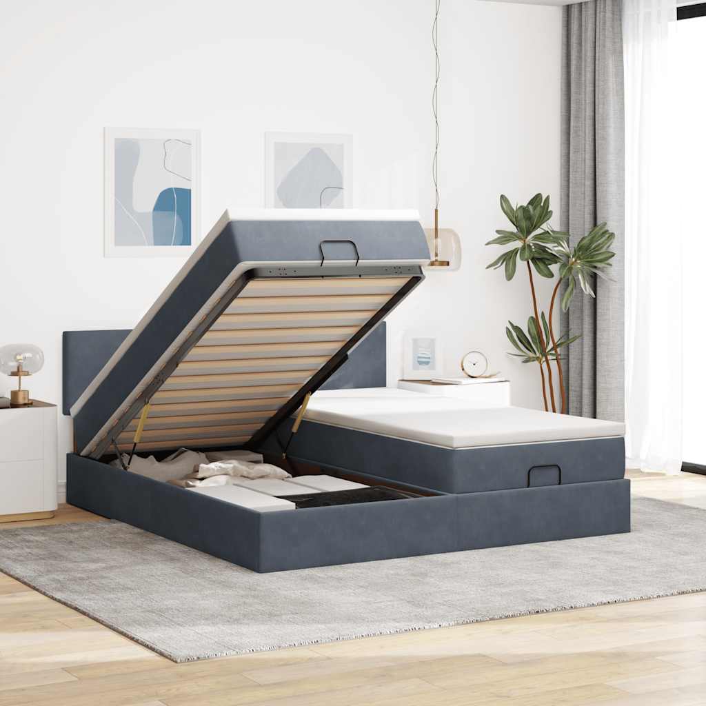 vidaXL Ottoman-Bett mit Matratzen Dunkelgrau 200x200 cm Samt