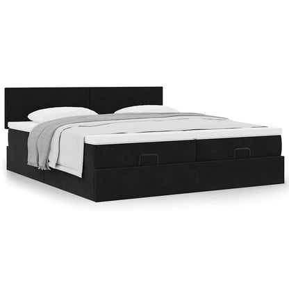 vidaXL Lit ottoman avec matelas Noir 200x200 cm Velours