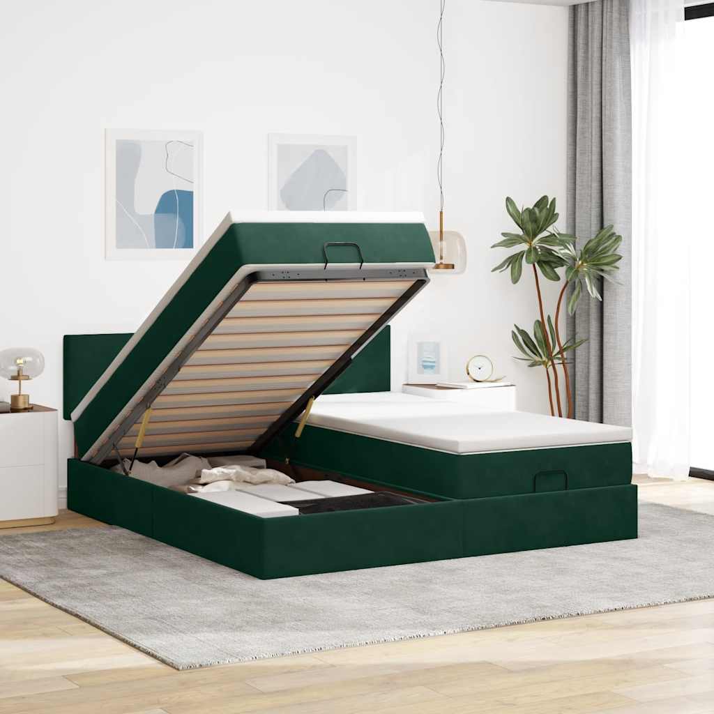 vidaXL Ottoman-Bett mit Matratzen Dunkelgrün 200x200 cm Samt