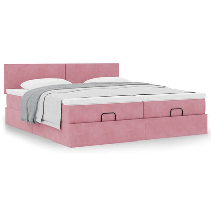 vidaXL Ottoman-Bett mit Matratzen Rosa 200x200 cm Samt