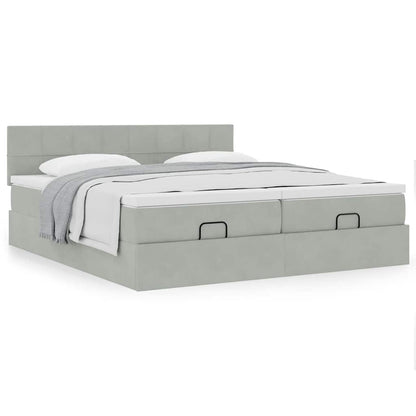 vidaXL Ottoman-Bett mit Matratzen Hellgrau 160x200 cm Samt