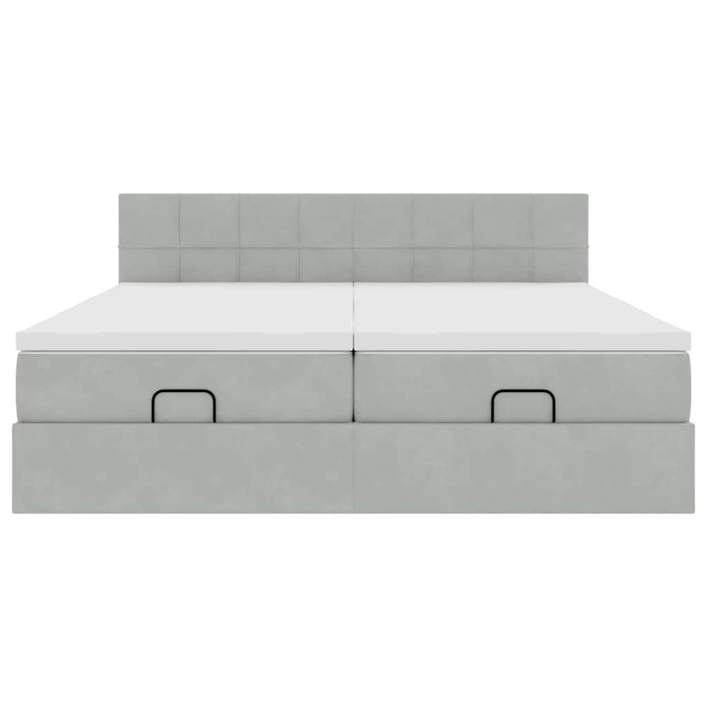 Ottoman-Bett mit Matratzen Hellgrau 160x200 cm Samt