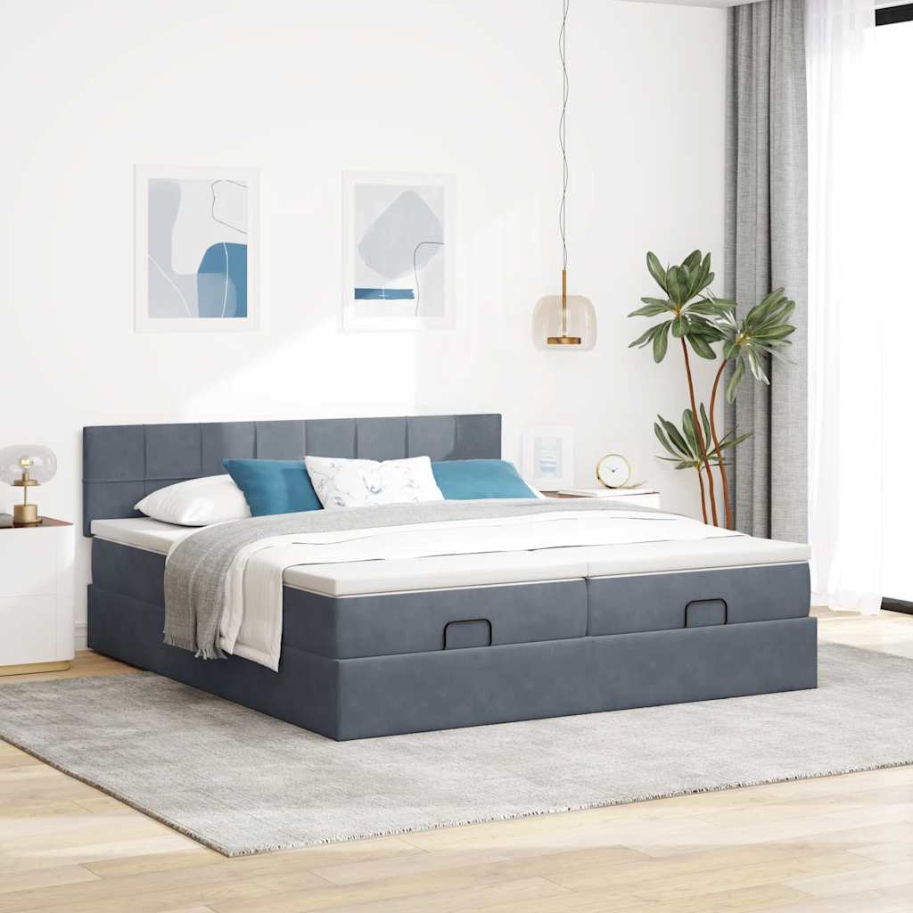 vidaXL Ottoman-Bett mit Matratzen Dunkelgrau 160x200 cm Samt
