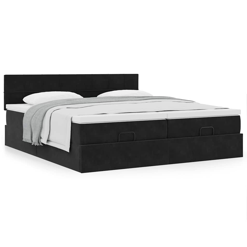 vidaXL Lit ottoman avec matelas Noir 160x200 cm Velours
