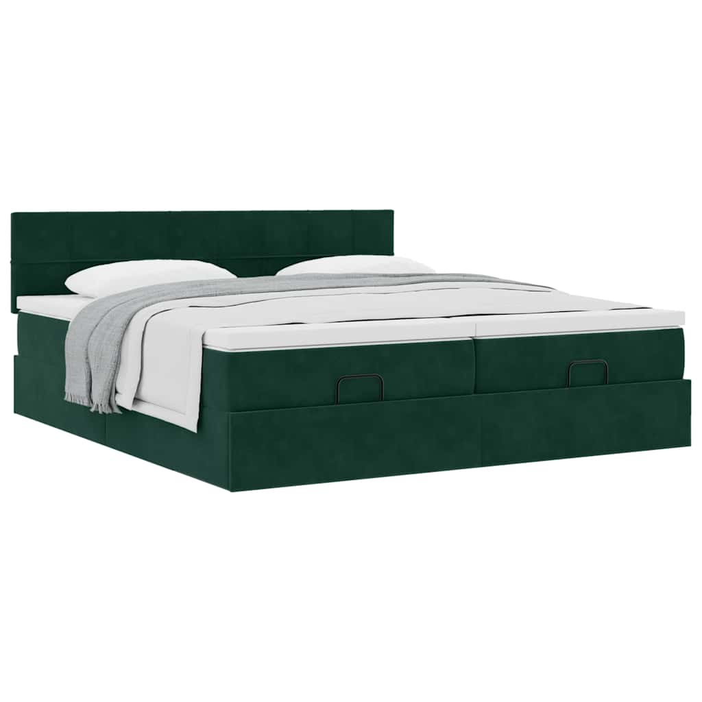 vidaXL Ottoman-Bett mit Matratzen Dunkelgrün 160x200 cm Samt