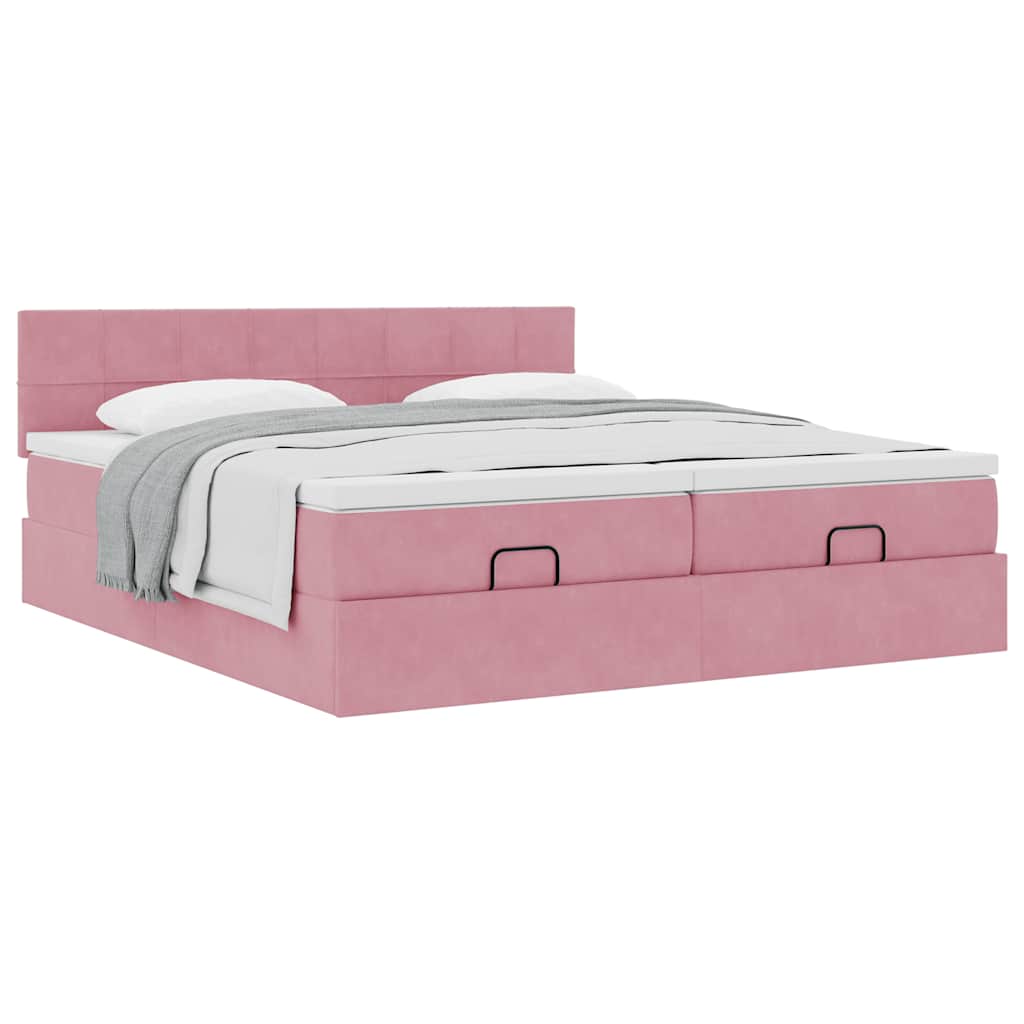 vidaXL Ottoman-Bett mit Matratzen Rosa 160x200 cm Samt
