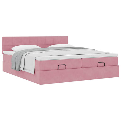 vidaXL Ottoman-Bett mit Matratzen Rosa 160x200 cm Samt