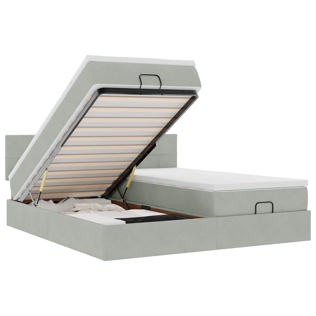 Ottoman-Bett mit Matratzen Hellgrau 180x200 cm Samt