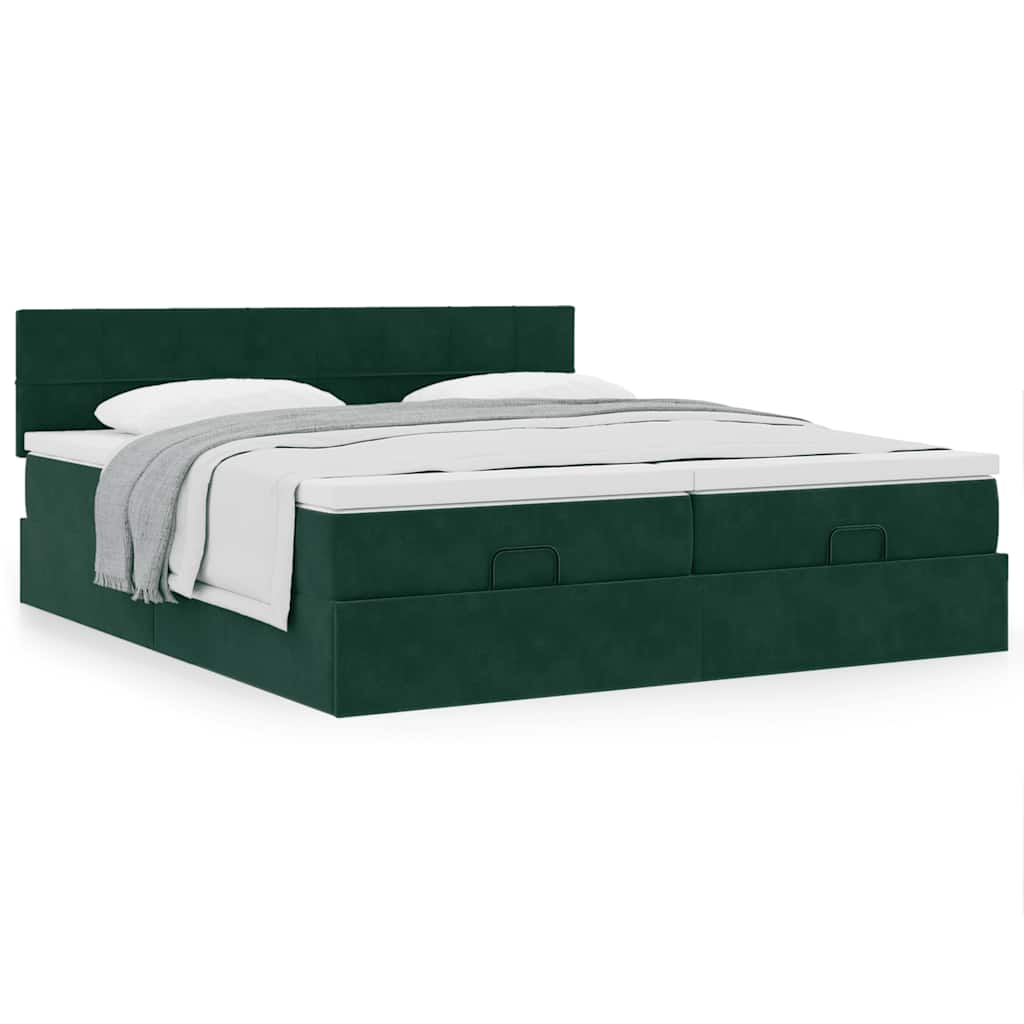 vidaXL Ottoman-Bett mit Matratzen Dunkelgrün 180x200 cm Samt