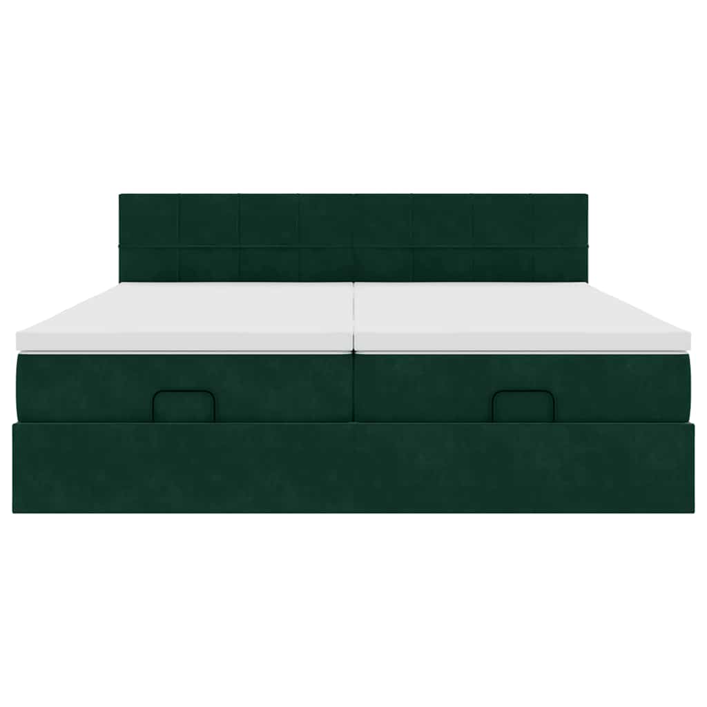 Ottoman-Bett mit Matratzen Dunkelgrün 180x200 cm Samt