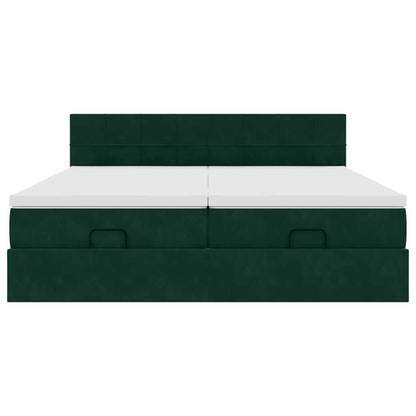 Ottoman-Bett mit Matratzen Dunkelgrün 180x200 cm Samt