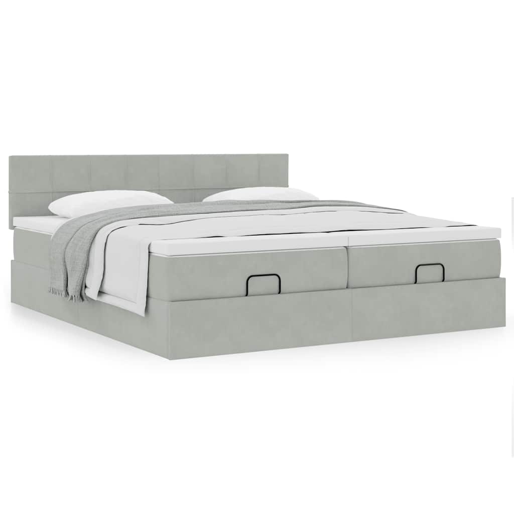 vidaXL Ottoman-Bett mit Matratzen Hellgrau 200x200 cm Samt