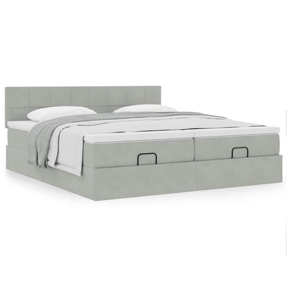 vidaXL Ottoman-Bett mit Matratzen Hellgrau 200x200 cm Samt
