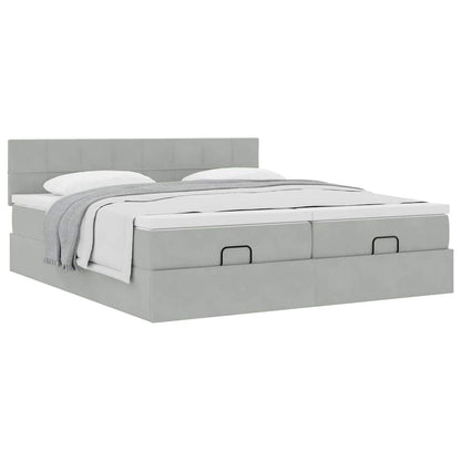 vidaXL Ottoman-Bett mit Matratzen Hellgrau 200x200 cm Samt