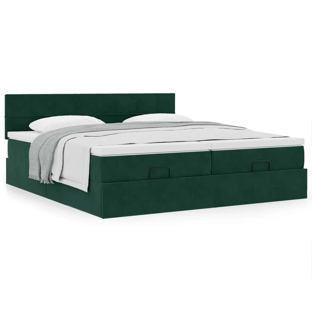 vidaXL Ottoman-Bett mit Matratzen Dunkelgrün 200x200 cm Samt