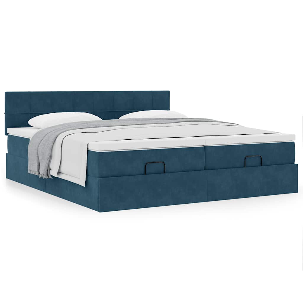 vidaXL Ottoman-Bett mit Matratzen Dunkelblau 200x200 cm Samt