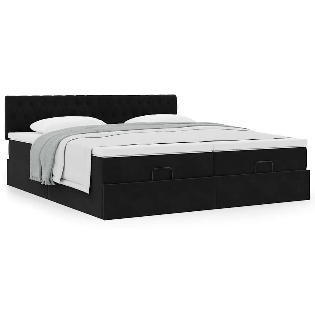vidaXL Ottoman-Bett mit Matratzen Schwarz 160x200 cm Samt