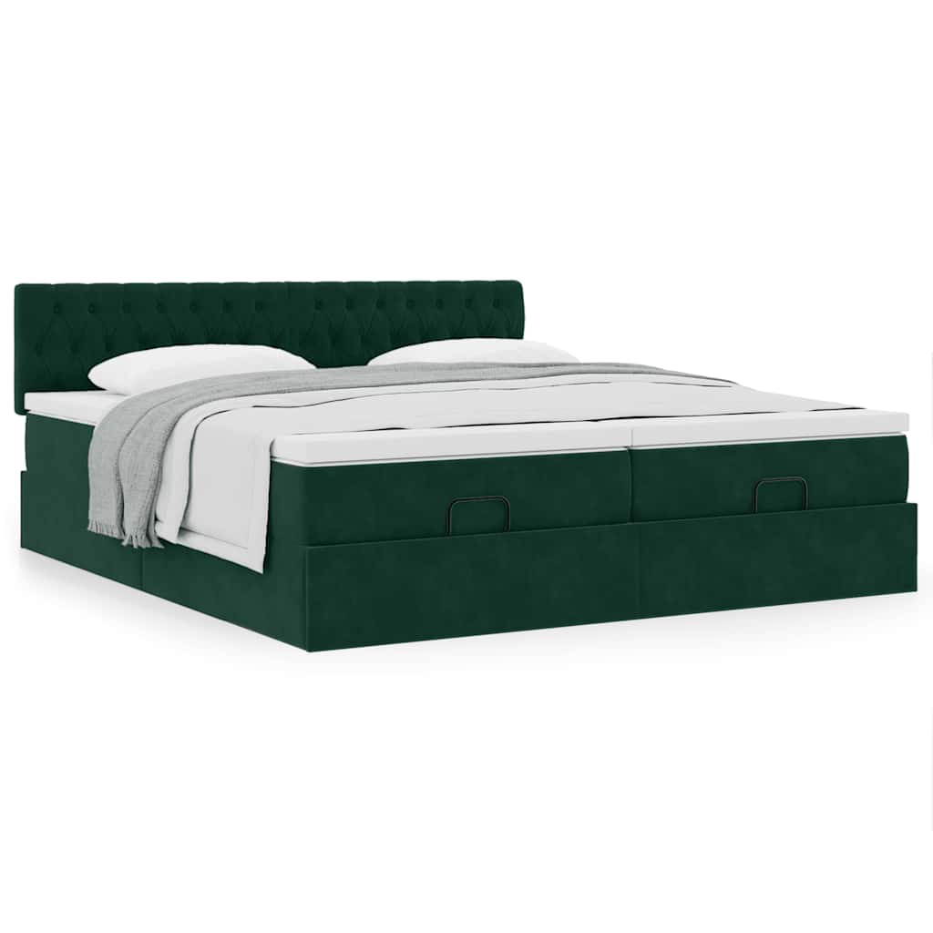 vidaXL Ottoman-Bett mit Matratzen Dunkelgrün 160x200 cm Samt