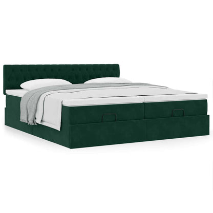 vidaXL Ottoman-Bett mit Matratzen Dunkelgrün 160x200 cm Samt