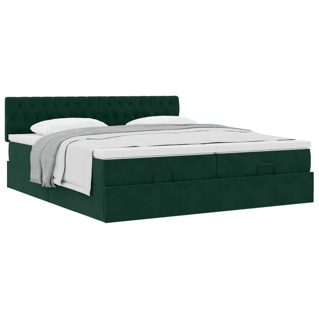 vidaXL Ottoman-Bett mit Matratzen Dunkelgrün 160x200 cm Samt