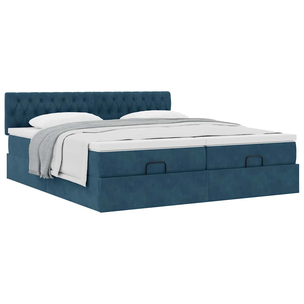 vidaXL Ottoman-Bett mit Matratzen Dunkelblau 160x200 cm Samt