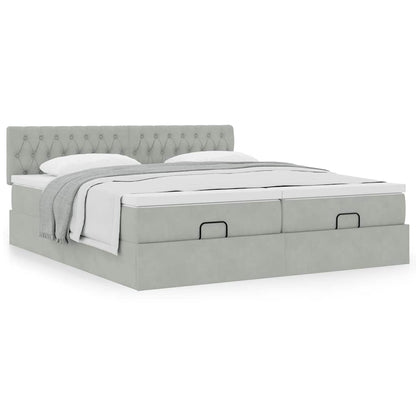vidaXL Ottoman-Bett mit Matratzen Hellgrau 180x200 cm Samt