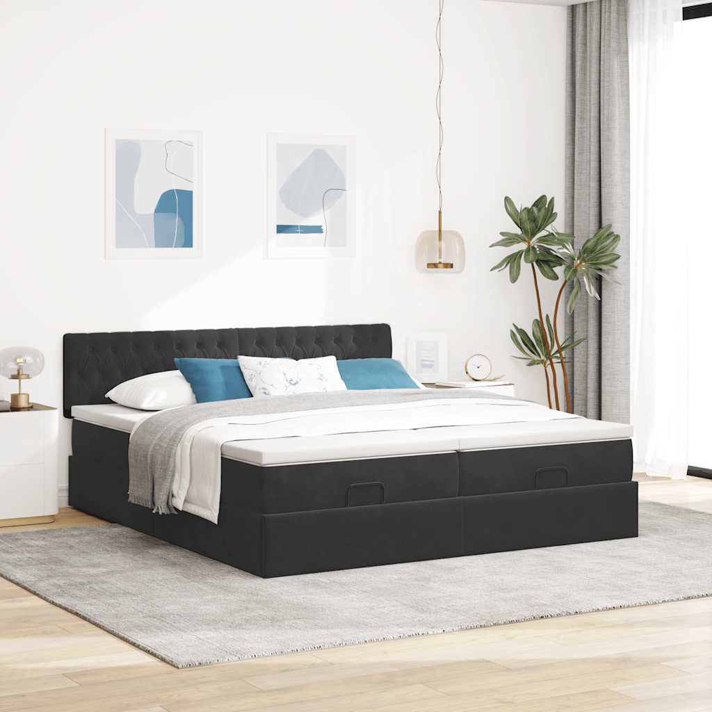 vidaXL Ottoman-Bett mit Matratzen Schwarz 180x200 cm Samt