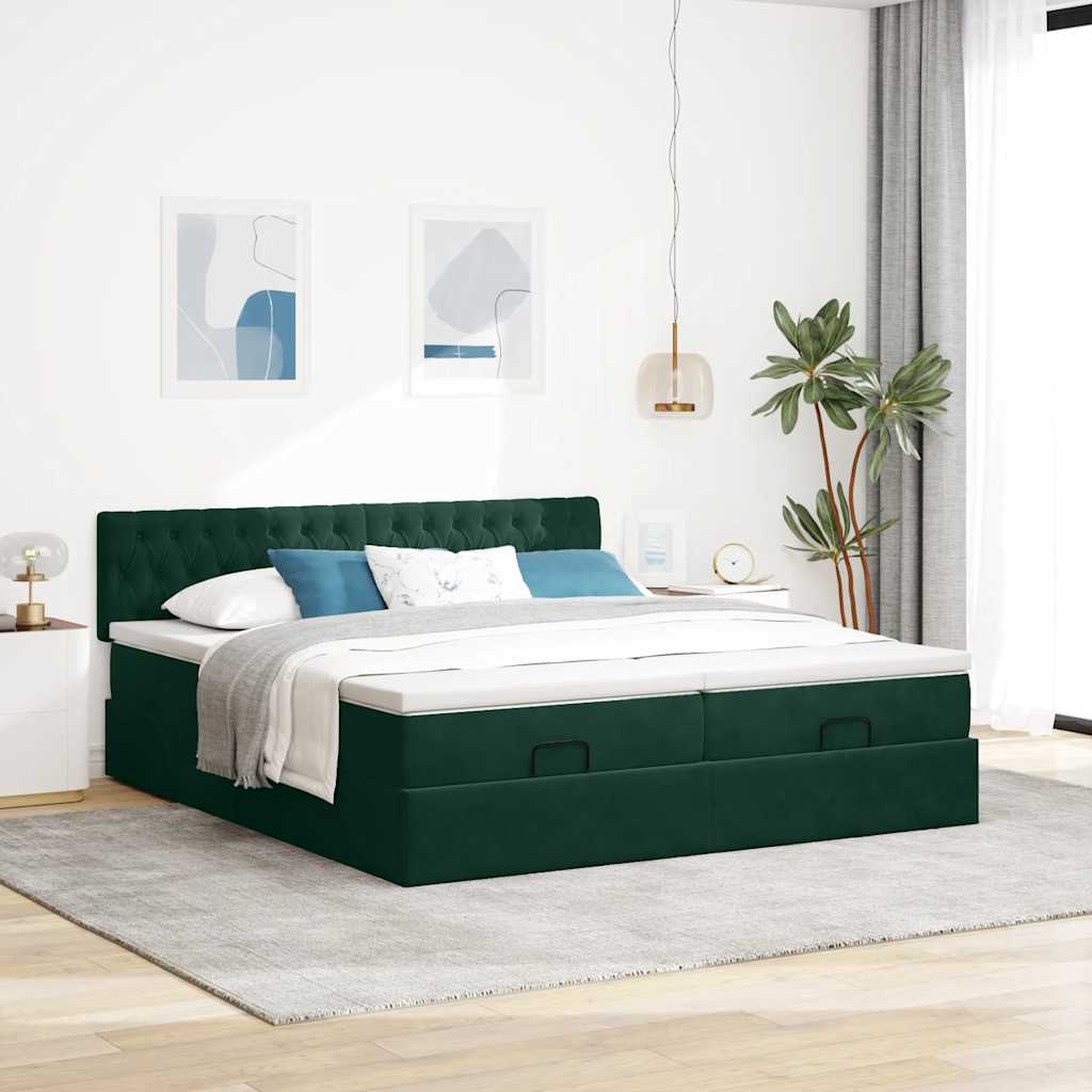 vidaXL Ottoman-Bett mit Matratzen Dunkelgrün 180x200 cm Samt
