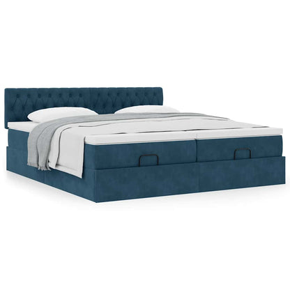 vidaXL Ottoman-Bett mit Matratzen Dunkelblau 180x200 cm Samt