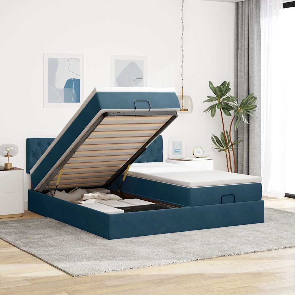 vidaXL Ottoman-Bett mit Matratzen Dunkelblau 180x200 cm Samt