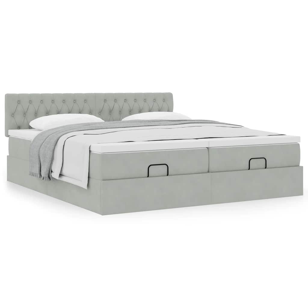 vidaXL Ottoman-Bett mit Matratzen Hellgrau 200x200 cm Samt