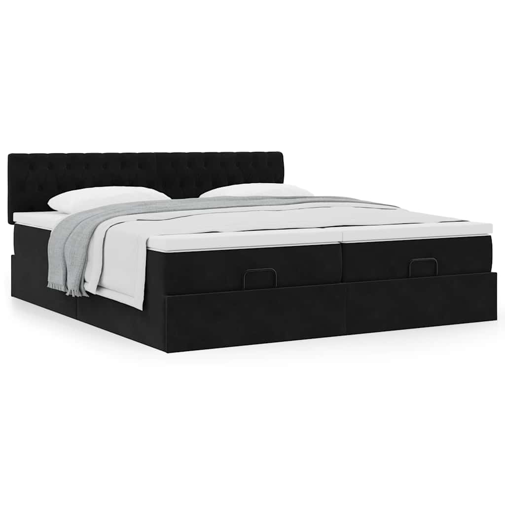 vidaXL Ottoman-Bett mit Matratzen Schwarz 200x200 cm Samt
