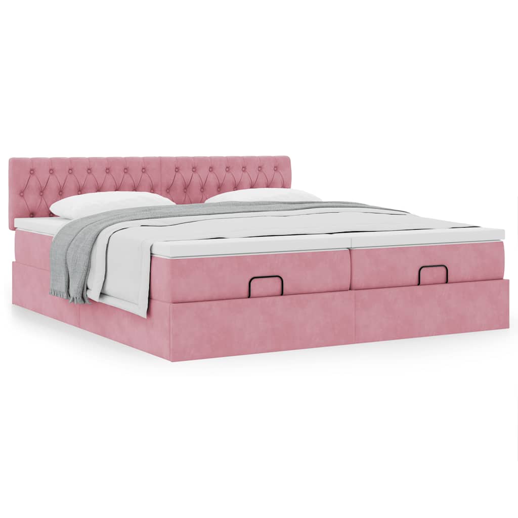 vidaXL Ottoman-Bett mit Matratzen Rosa 200x200 cm Samt