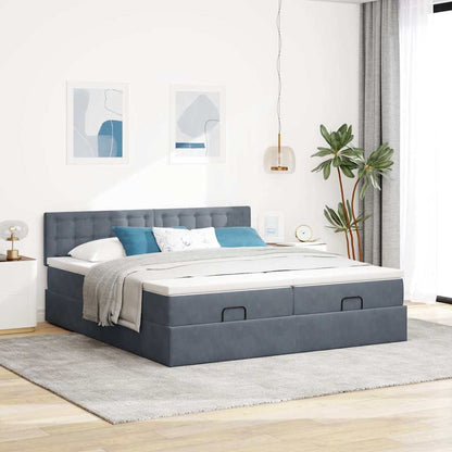vidaXL Ottoman-Bett mit Matratzen Dunkelgrau 160x200 cm Samt