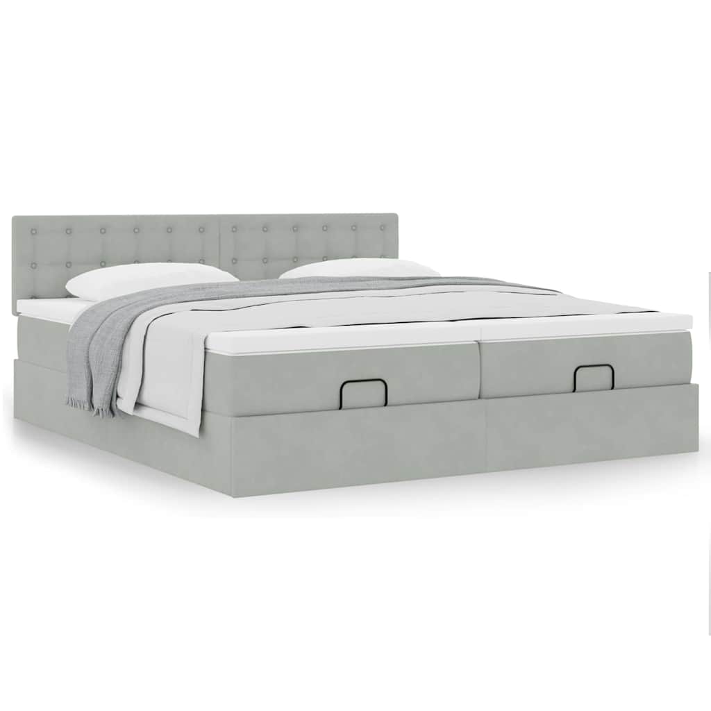vidaXL Ottoman-Bett mit Matratzen Hellgrau 180x200 cm Samt