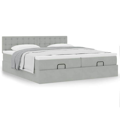 vidaXL Ottoman-Bett mit Matratzen Hellgrau 180x200 cm Samt