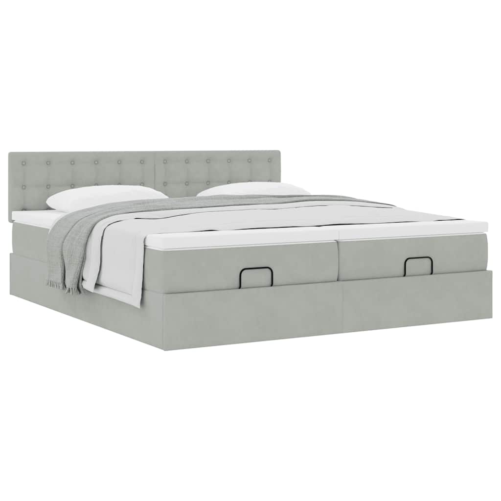 vidaXL Ottoman-Bett mit Matratzen Hellgrau 180x200 cm Samt