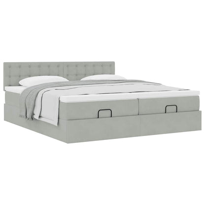 vidaXL Ottoman-Bett mit Matratzen Hellgrau 180x200 cm Samt
