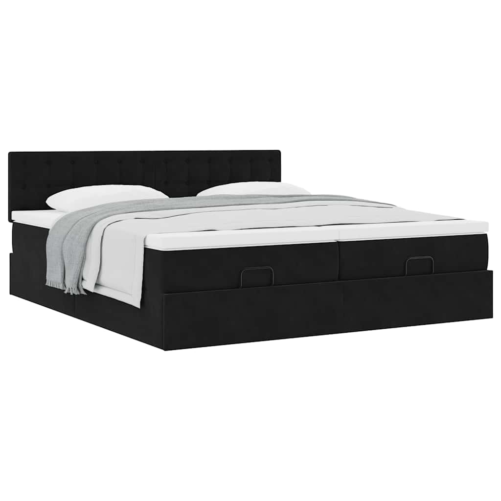 vidaXL Ottoman-Bett mit Matratzen Schwarz 180x200 cm Samt