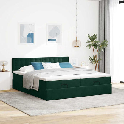 vidaXL Ottoman-Bett mit Matratzen Dunkelgrün 180x200 cm Samt
