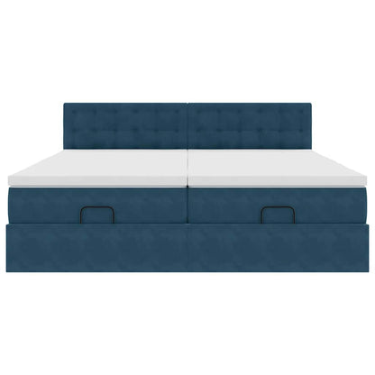 Ottoman-Bett mit Matratzen Dunkelblau 180x200 cm Samt