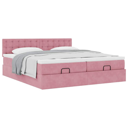 vidaXL Ottoman-Bett mit Matratzen Rosa 180x200 cm Samt