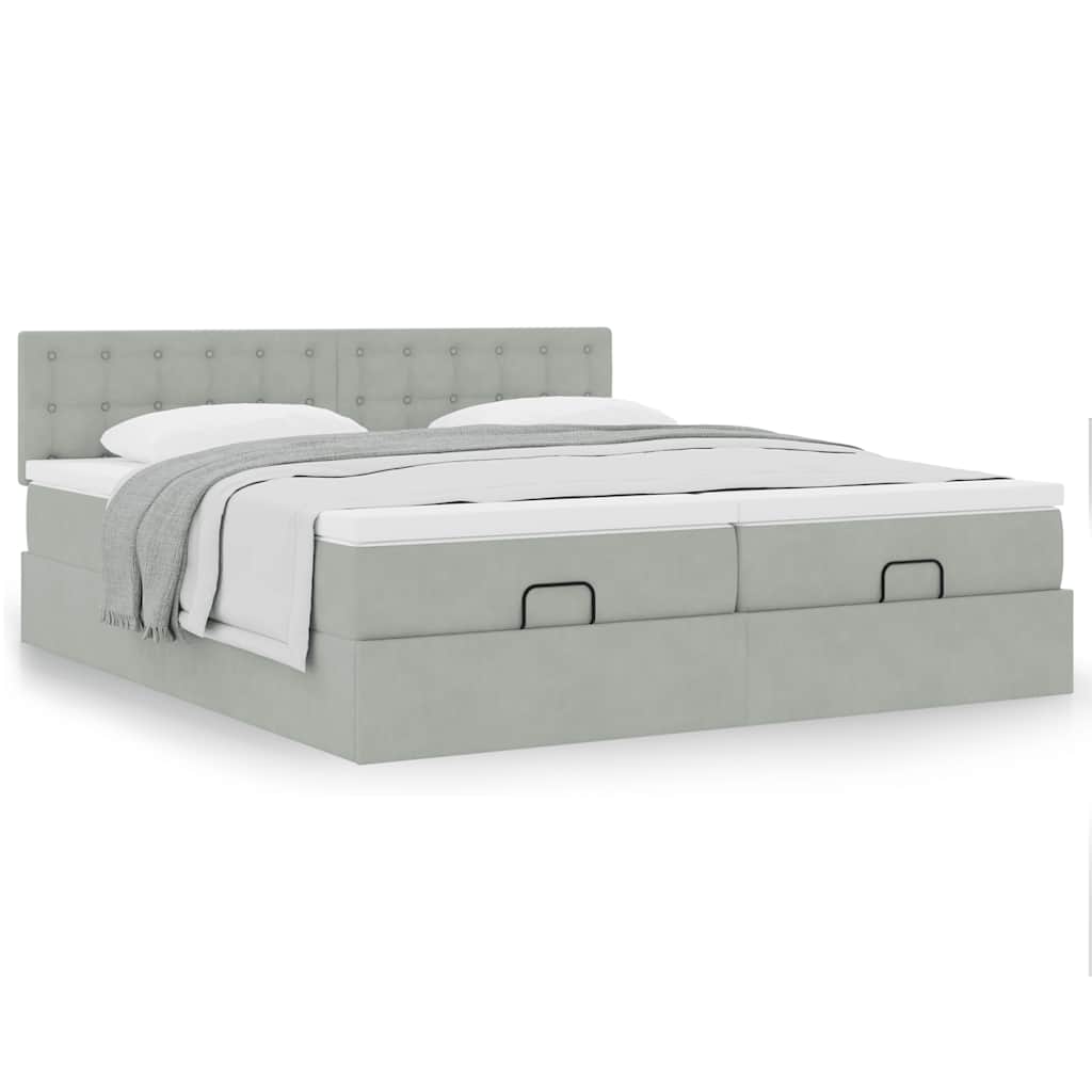 vidaXL Ottoman-Bett mit Matratzen Hellgrau 200x200 cm Samt