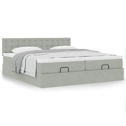 vidaXL Ottoman-Bett mit Matratzen Hellgrau 200x200 cm Samt