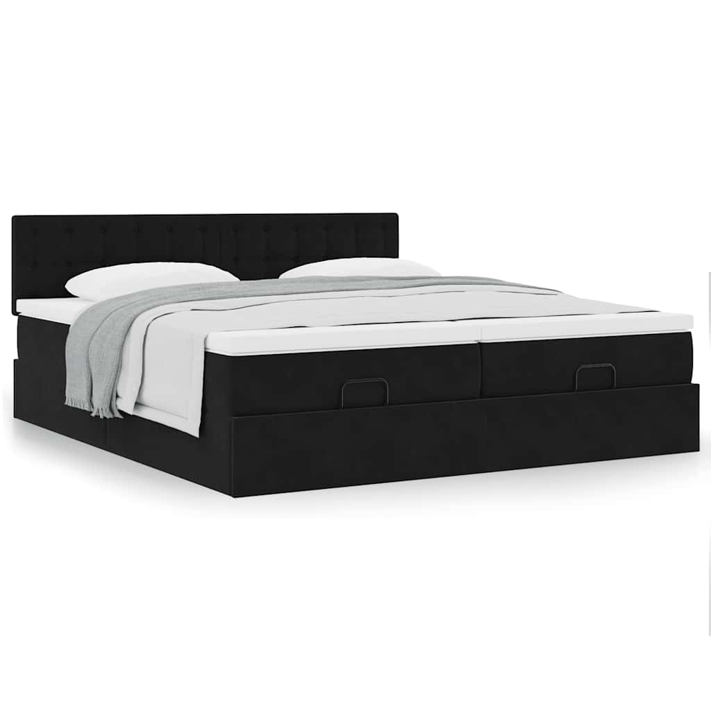 vidaXL Ottoman-Bett mit Matratzen Schwarz 200x200 cm Samt