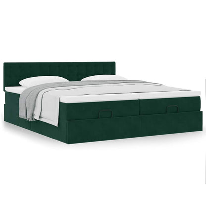 vidaXL Lit coffre avec matelas Vert foncé 200x200 cm Velours
