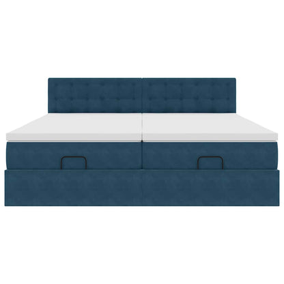 Ottoman-Bett mit Matratzen Dunkelblau 200x200 cm Samt