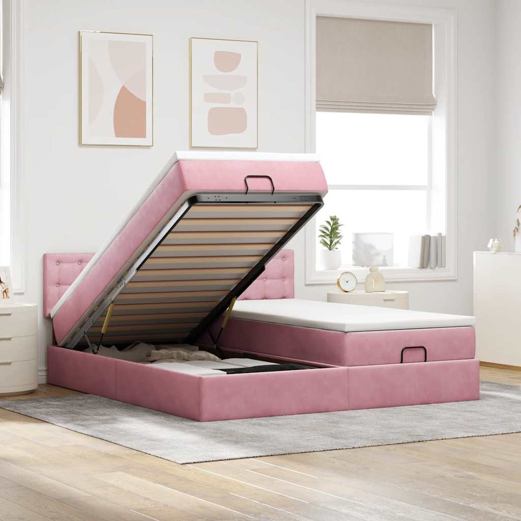 vidaXL Lit ottoman avec matelas Rose 200x200 cm Velours