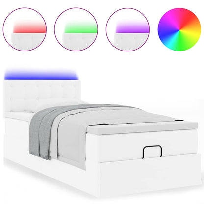 vidaXL Ottoman-Bett mit Matratzen & LEDs Reinweiß 80x200 cm Kunstleder